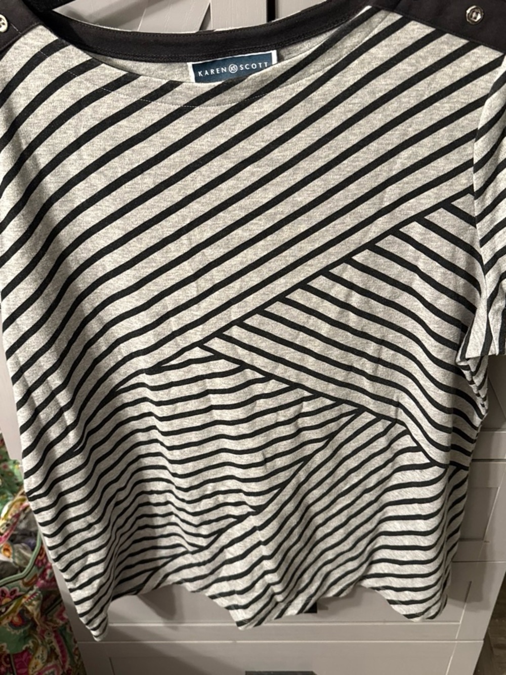 Karen Scott Black & Gray Striped Knit Top - Picture 3 of 3